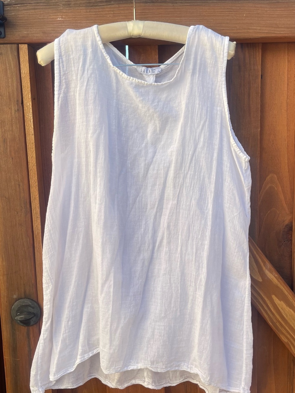 SAGA Italy White 100% Cotton Sleeveless High-Low Tunic Top Blouse Minimal Luxury